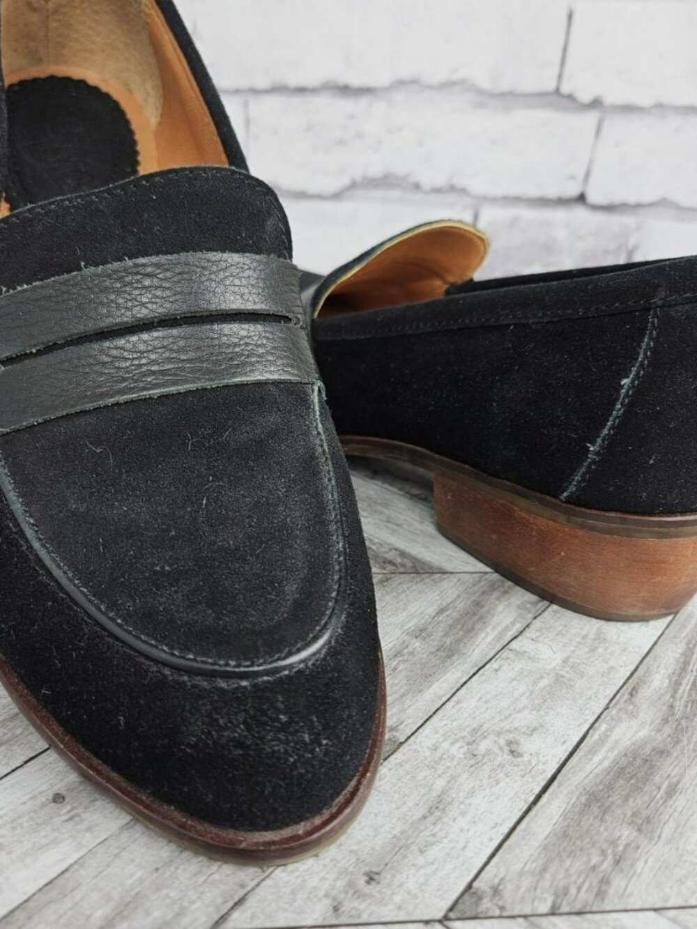 Latigo Black Suede Leather Penny Loafer Shoes Womens 10 M Chunky Heel Academia